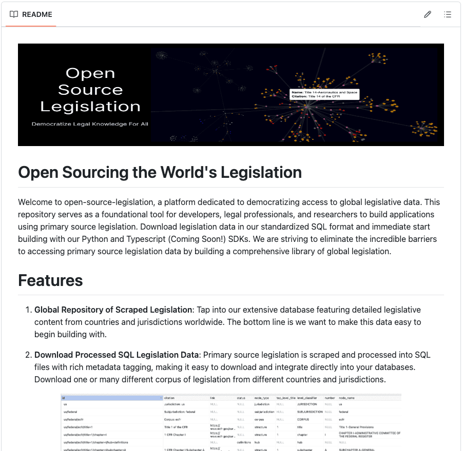 Open Source Legislation search interface